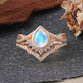 Ultra Luxurious Vintage Pear-Cut Moonstone Ring Set